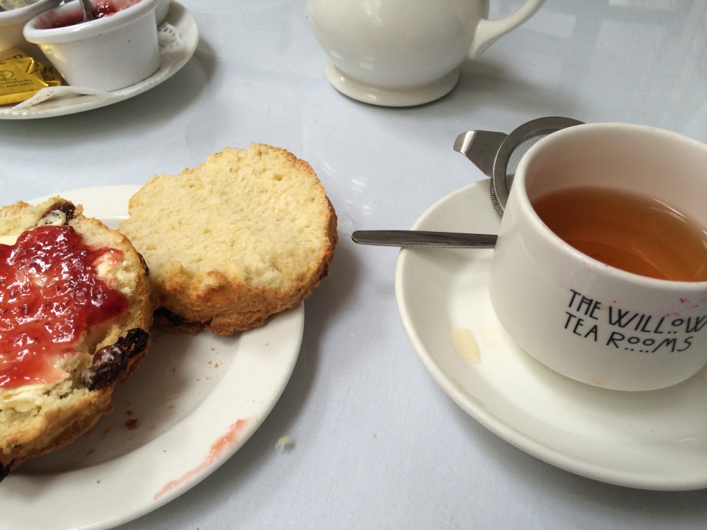 Rosehip tea and scones with jam and clotted cream
